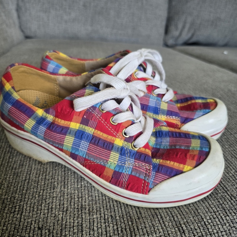 Dansko Veda Madras Red Plaid Lace-Up Heeled‎ Shoe Size 37(6.5 US)
